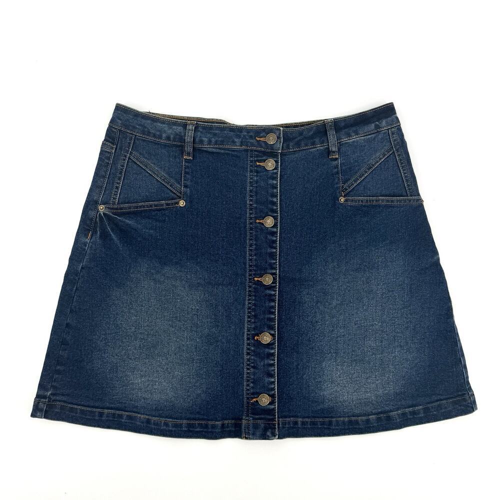 Frye Womens 16W Culver Wash Denim Button Front Stretch Mini Midi Jean Skirt